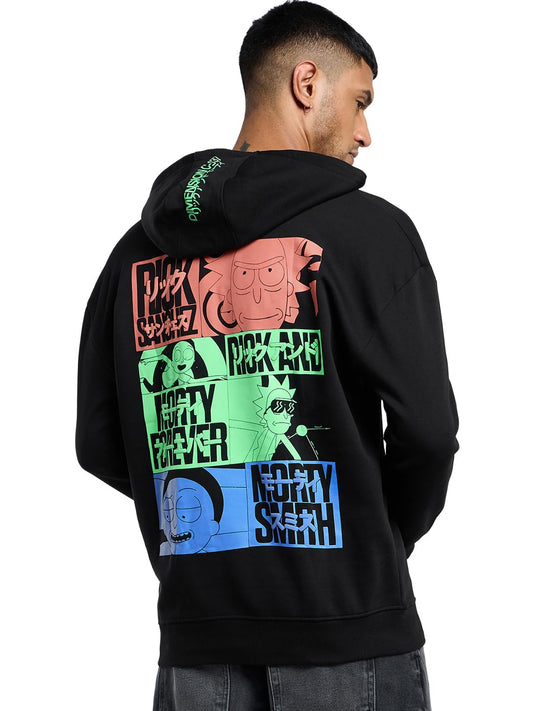 Bewakoof Heavy Duty 1.0 Official Rick and Morty Merchandise Mens Graphic Print Oversized Fit Full Sleeve Hooded Fleece Hoodies_