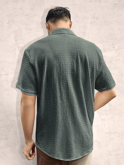 Tee Projekt Mens Popcorn Shirt Texture Pattern Mens Casual Shirt Half Sleeves Goa Beach Summer Shirt Olive