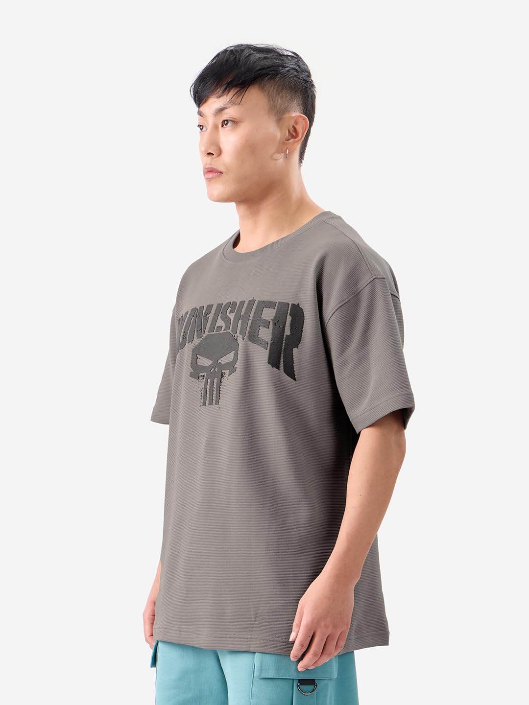 The Souled Store Official Punisher: Cold Fury Men and Boys Short Sleeves Round Neck Grey Graphic Printed Cotton Oversized T-Shir