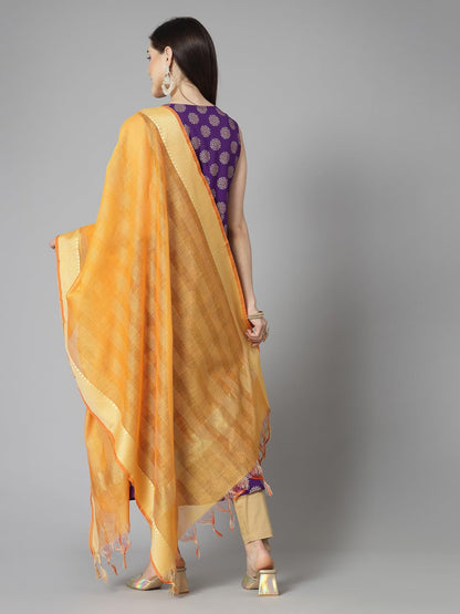 Stylum Women's Bandhej Printed Rayon A-Line Kurta with Dupatta (KDVOILPUNCH_Violet)