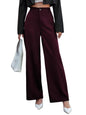 Toochki Straight Pants Trousers for Women with High Waist, Formal Spandex Pant for Women Office Wear Wine