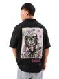 The Souled Store Official Joker: Devils Smile Men and Boys Short Sleeves Collared Neck Button Front Black Graphic Printed Cotto