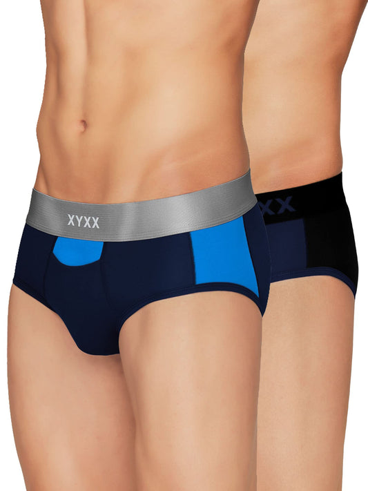 XYXX Mens Underwear Dualist IntelliSoft Antimicrobial Micro Modal Brief Pack of 2 (Black Iris & Black ; Black Iris & Brilliant