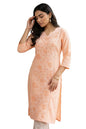 Aurelia Women's Peach Chikankari Embroidered Pure Cotton Straight Kurta - (A16563-609392-XL)