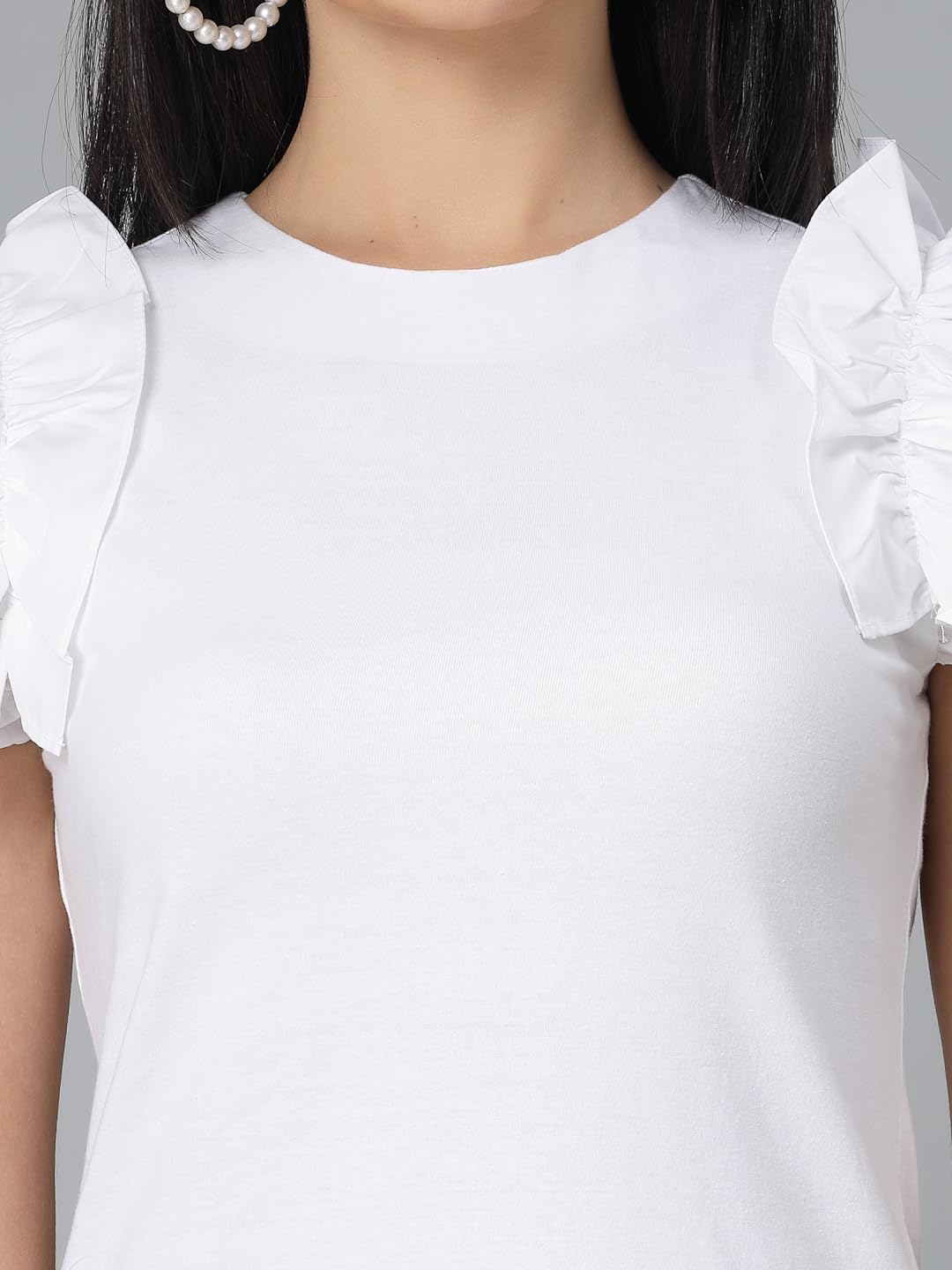 Style Quotient Women White Knit Solid Smart Casual Top