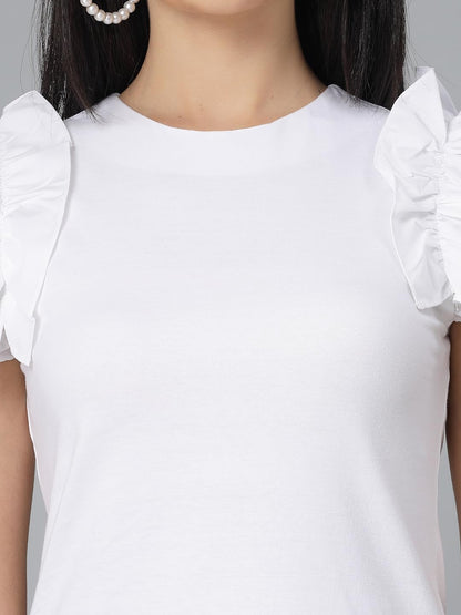 Style Quotient Women White Knit Solid Smart Casual Top