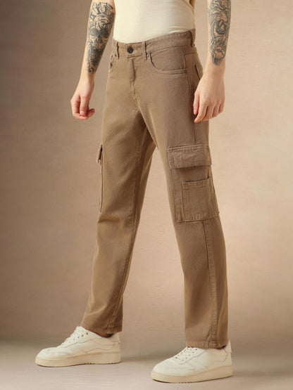 Dennis Lingo Mens Beige Cotton Relaxed Fit Mid-Rise Casual Jeans DLMJNMJJ24008_BE