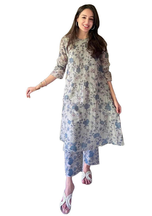 GoSriKi Women's Rayon Viscose Printed Anarkali Kurta with Pant