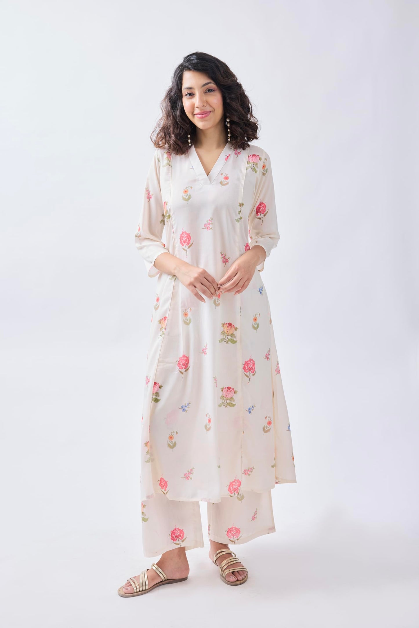 Toochki Kurta Set For Women | Two Piece | Kurti | White Floral Printed Rayon (Tkcbl-Ry-325-Wh-Ks $Parent)