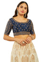 Soch Womens Navy Blue Tussar Embroidered Front-Open Blouse With Sequin Embellishments