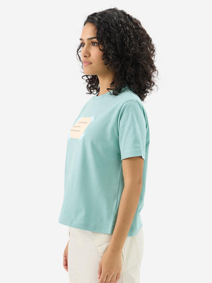 The Souled Store Originals: Sticky Note 100% Cotton Women & Girls Short Sleeve Round Crew Neck Blue Graphic Printed Regular Fit