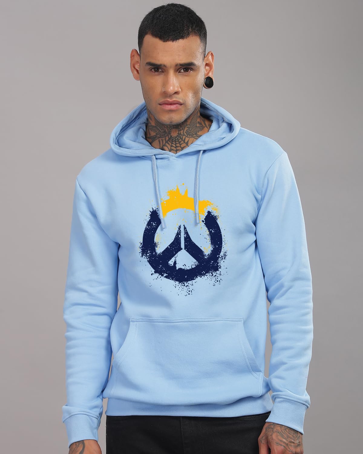 ADRO Mens Cotton Neck Hooded Sweatshirt (H24-M-PC-SK_Sky Blue