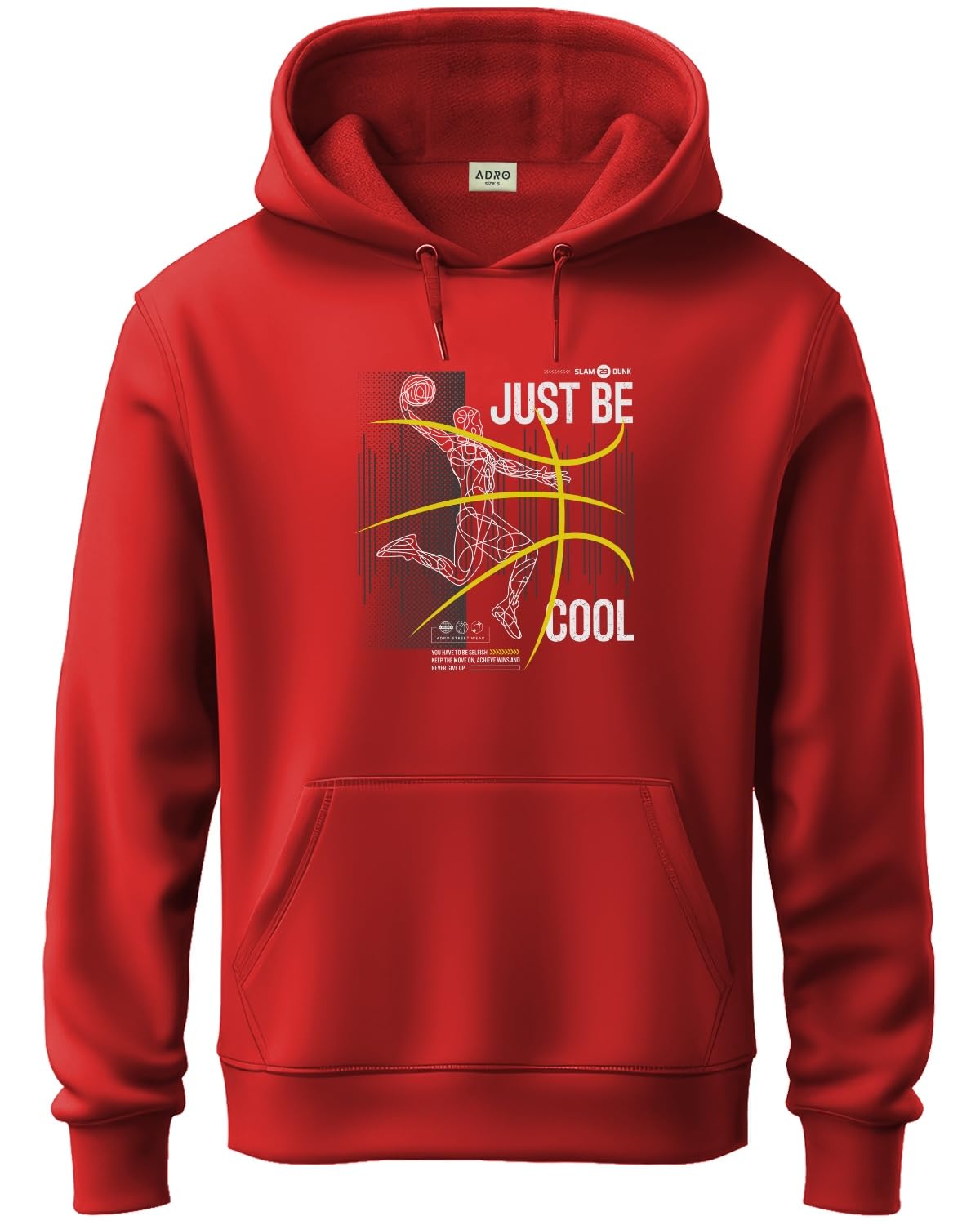 ADRO Mens Cotton Blend Neck Hooded Sweatshirt (H24-BCL-RD_Red