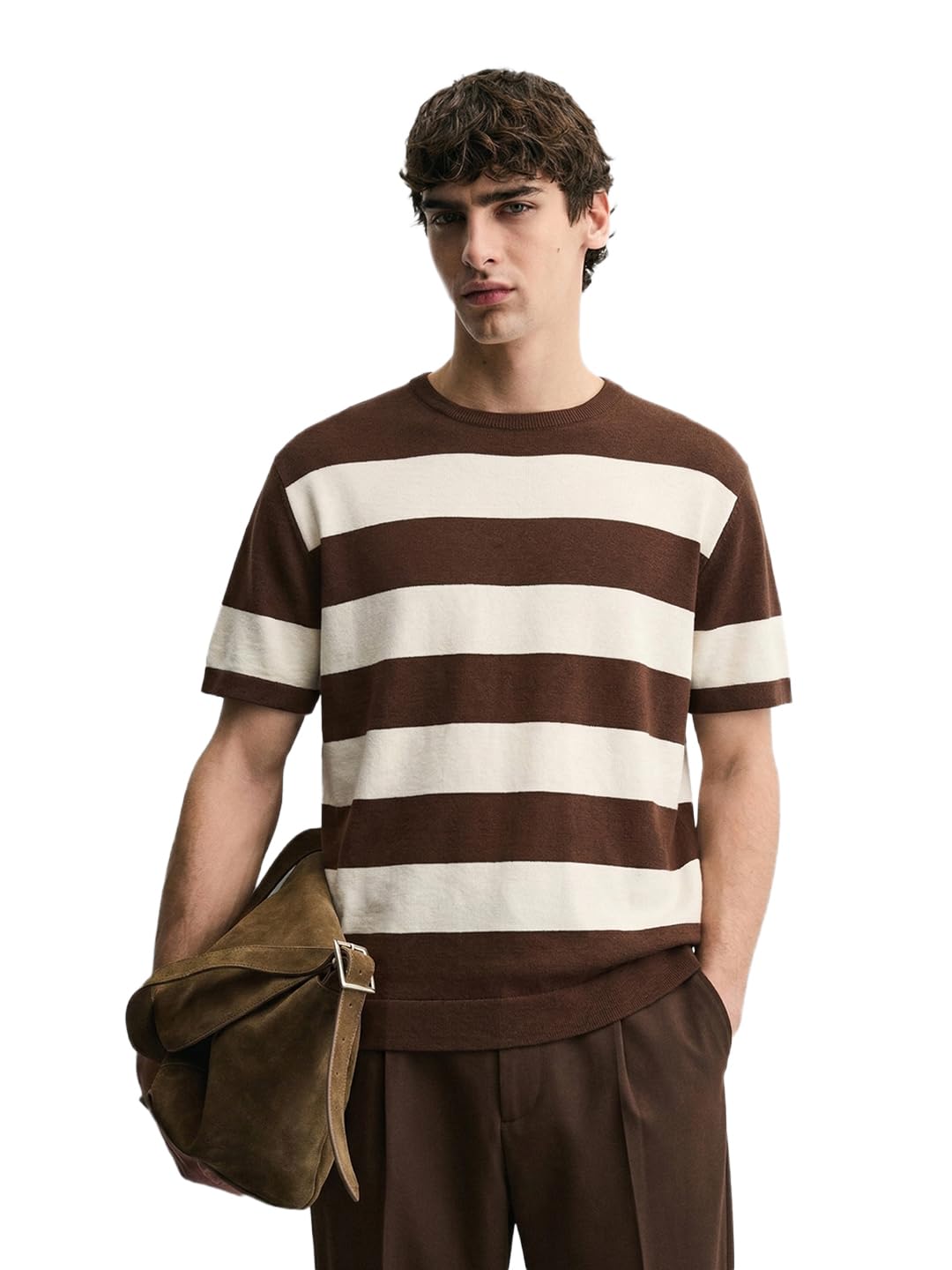 The Indian Garage Co Mens Oversized Striped Half Sleeves Crew Neck Sweater