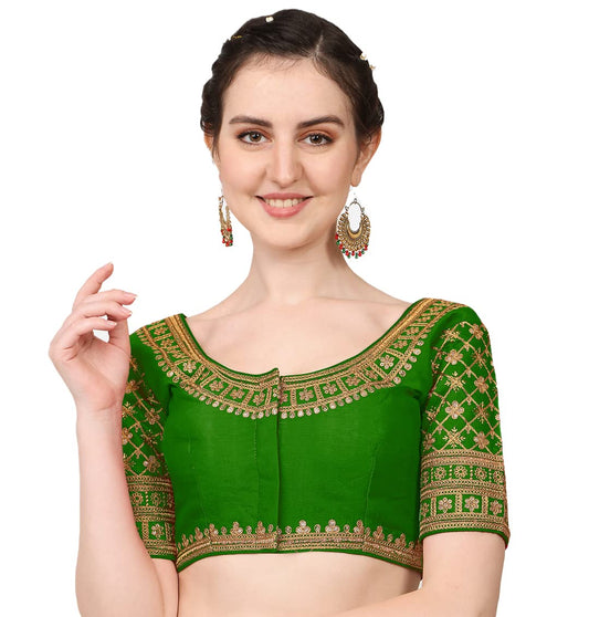 Pujia Mills WomenS Silk Embroidery Sequin Stone Work Readymade Saree Blouse