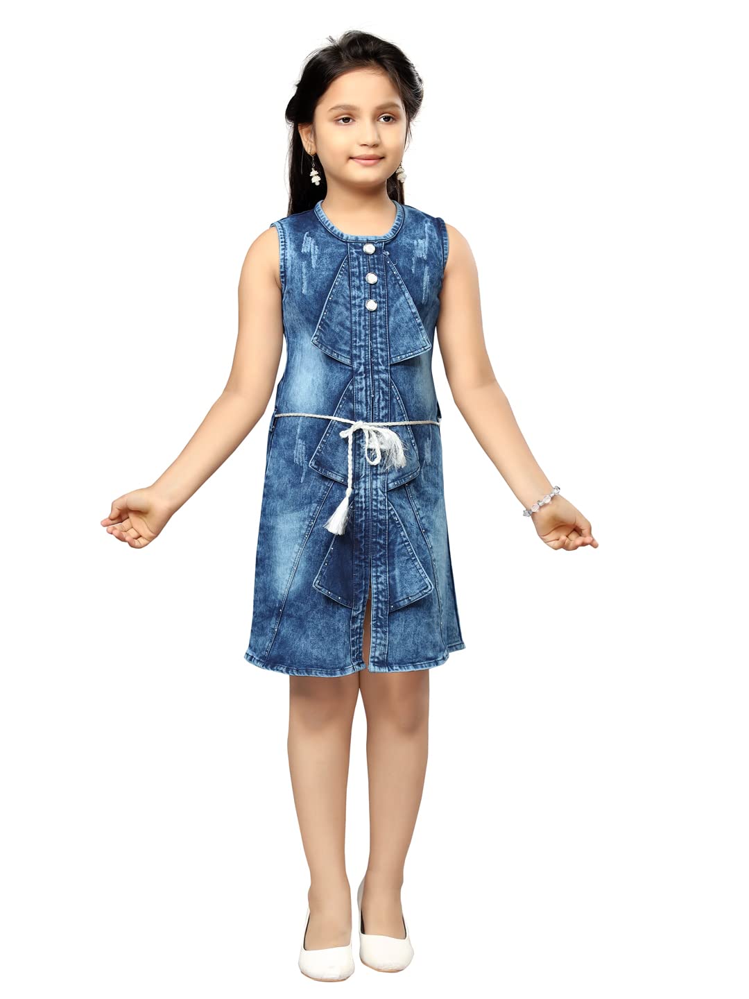 Aarika Girls Skater Knee-Length Dress (DR-45103_Denim Blue_26)