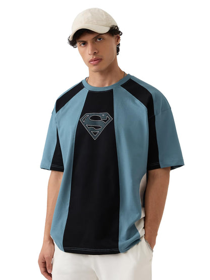 The Souled Store Superman: Pixel Logo Men and Boys Short Sleeves Round Neck Black Graphic Printed Cotton Oversized T-Shirts