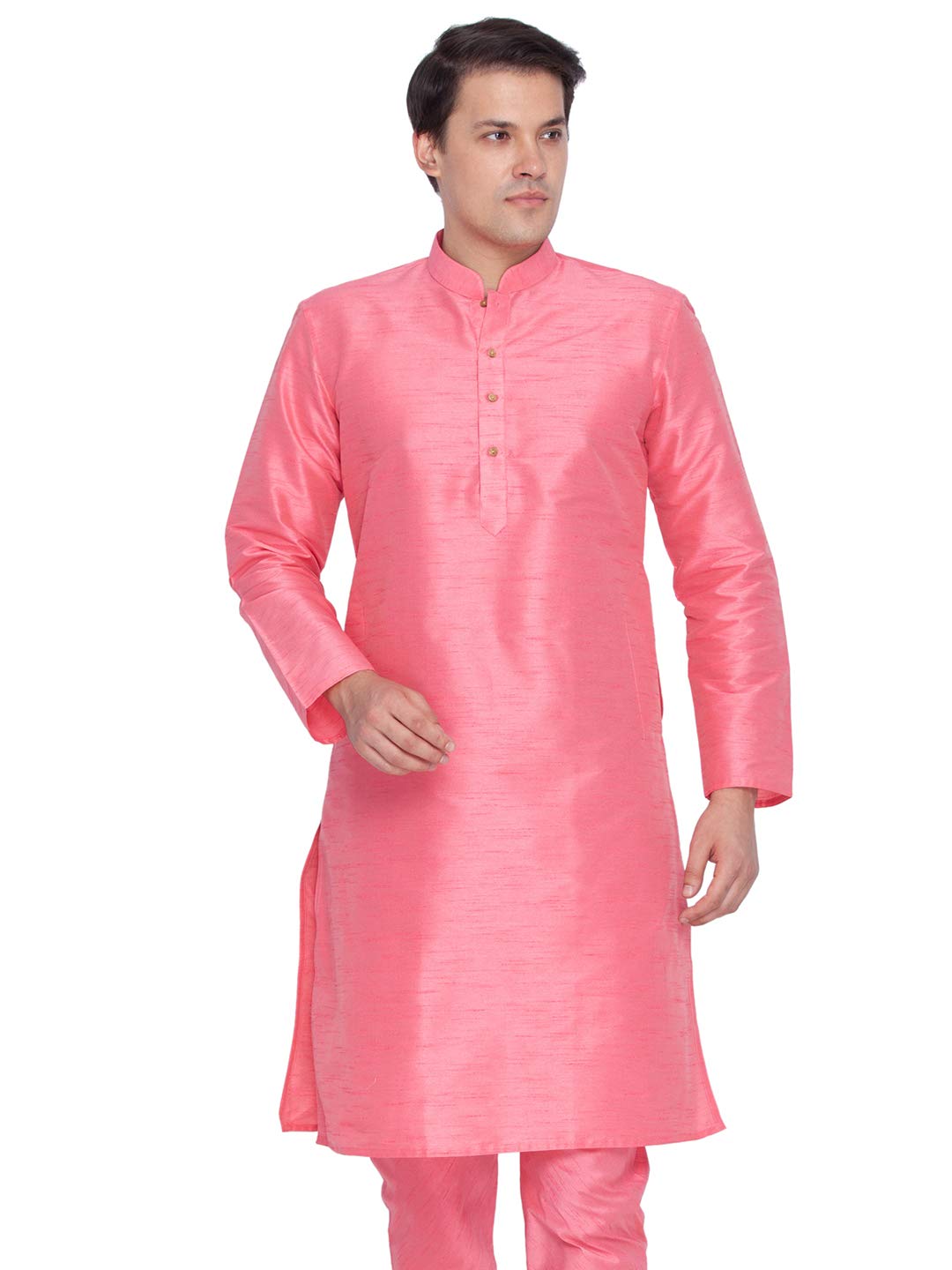 VASTRAMAY Mens Cotton Silk Blend Kurta-New Pink