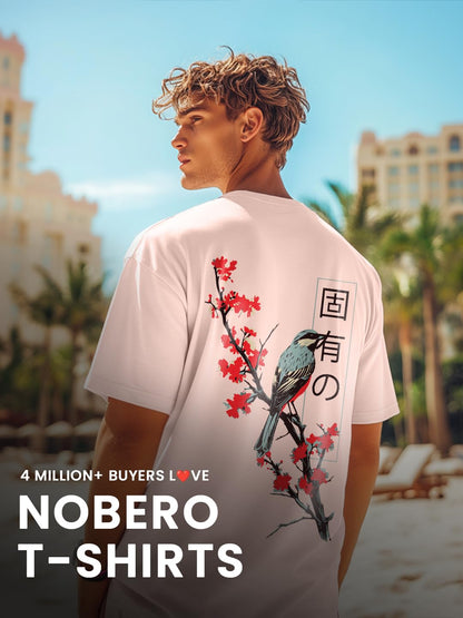 Nobero MenS Graphic Print Oversized Fit T-Shirt (1M-Twrt-C1005-Bs_Inherit-Blush