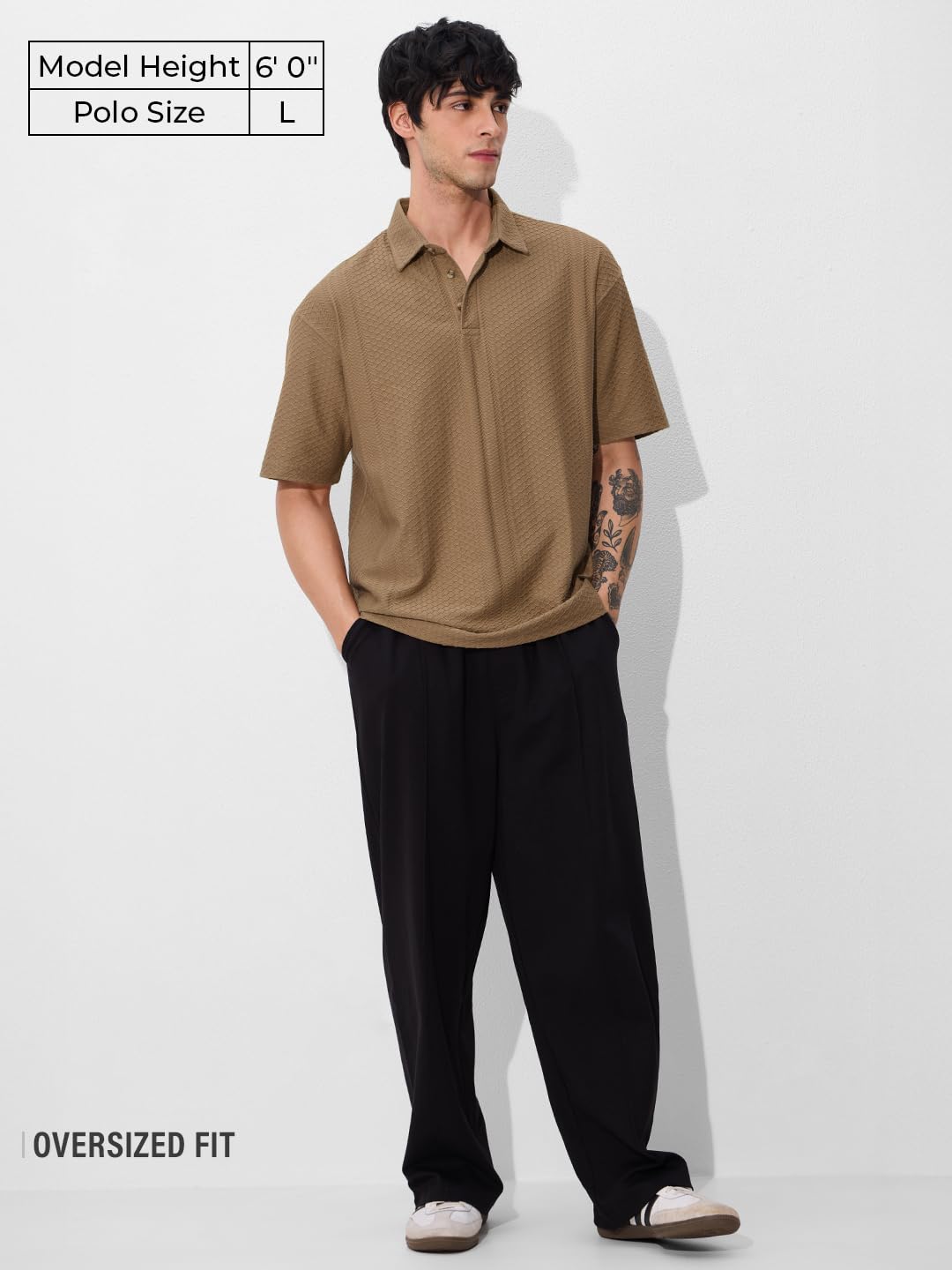 The Souled Store Textured Polo: Cinnamon Men and Boys Short Sleeves Collared Neck Pull On Solid Casual Streetwear Trendy Cotton