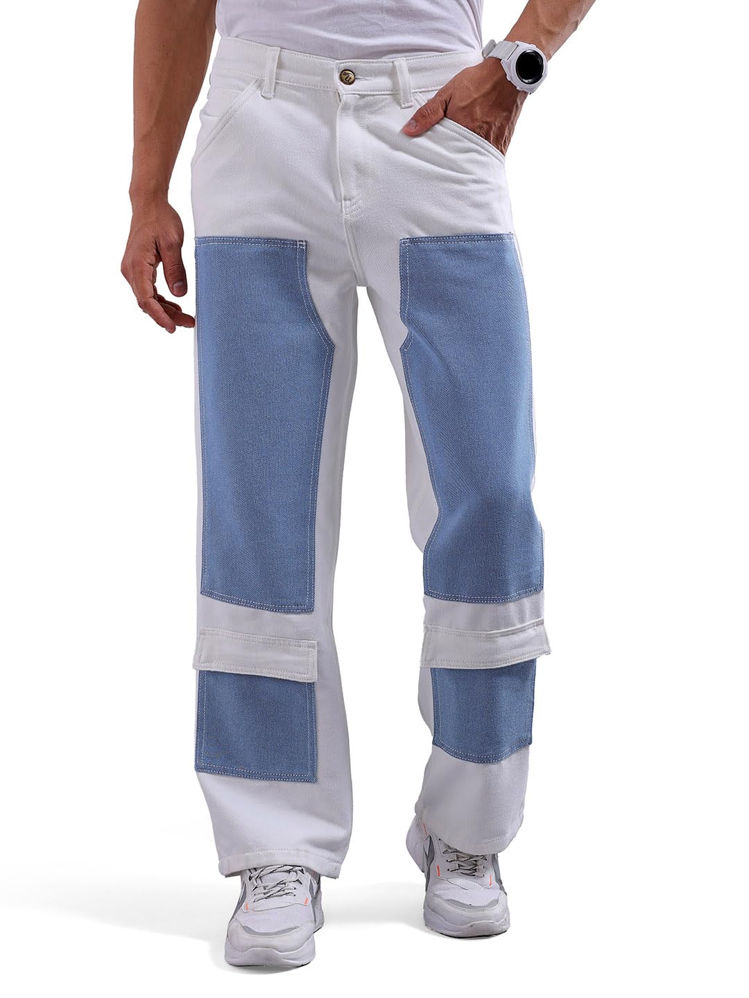 The Indian Garage Co Men Baggy Solid Mid-Rise Carpenter Utility Denim