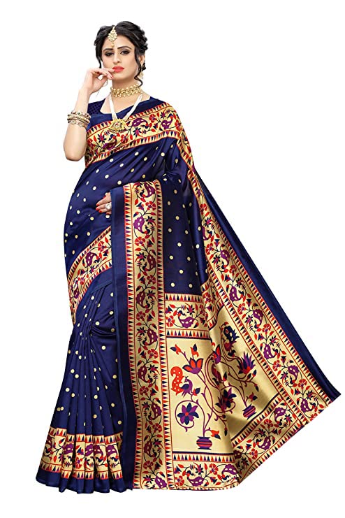 Yashika Womens Art Silk Saree With Attached Blouse (Sdpl-Matwali_Blue_Free Size_Navy Blue)