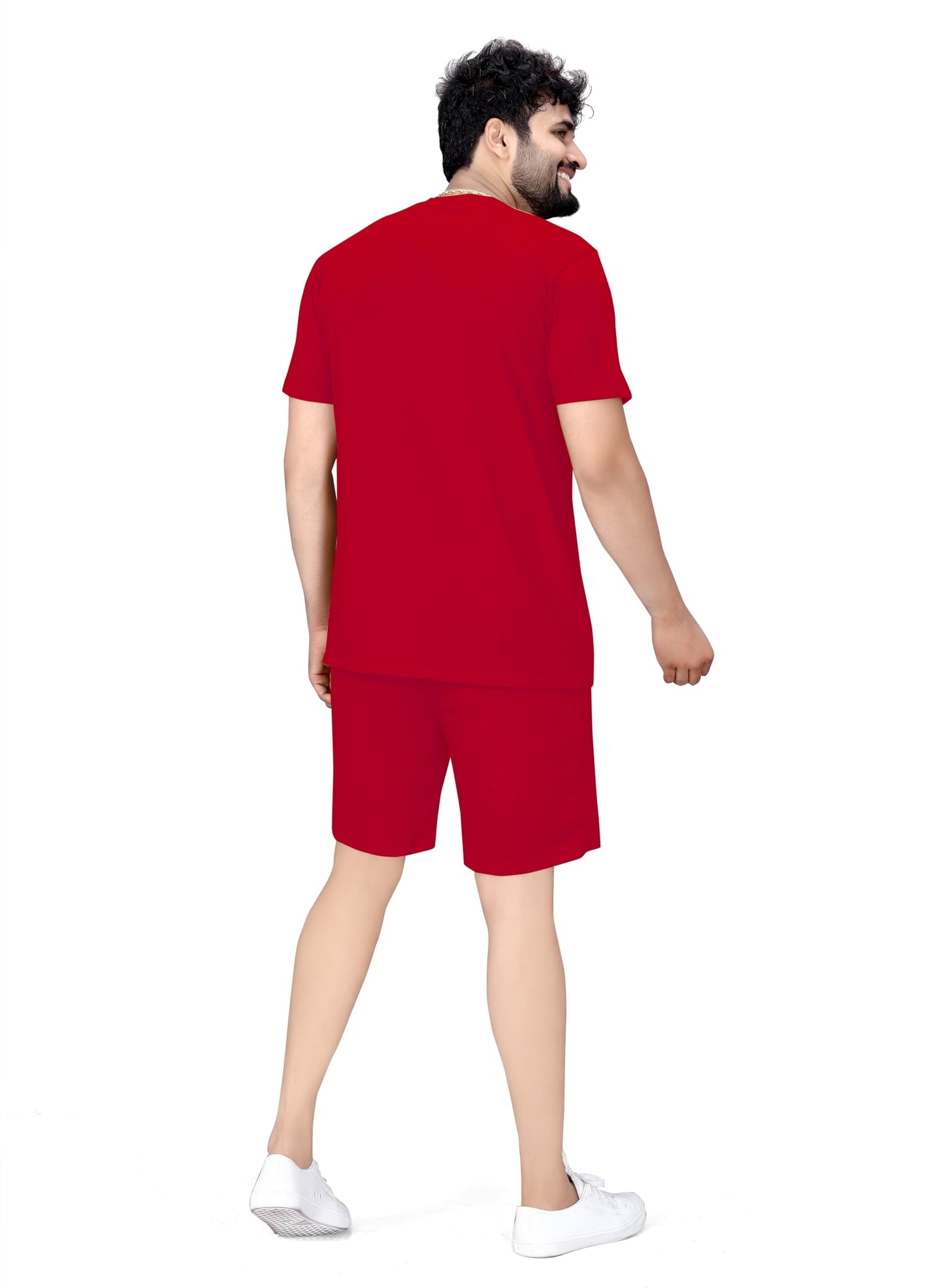 ELLITI Cotton Blend Casual Round Neck Half Sleeve Oversized Co-ord Set Mens, Pyjama Set, Sleepwear Loungewear T-Shirt and Short