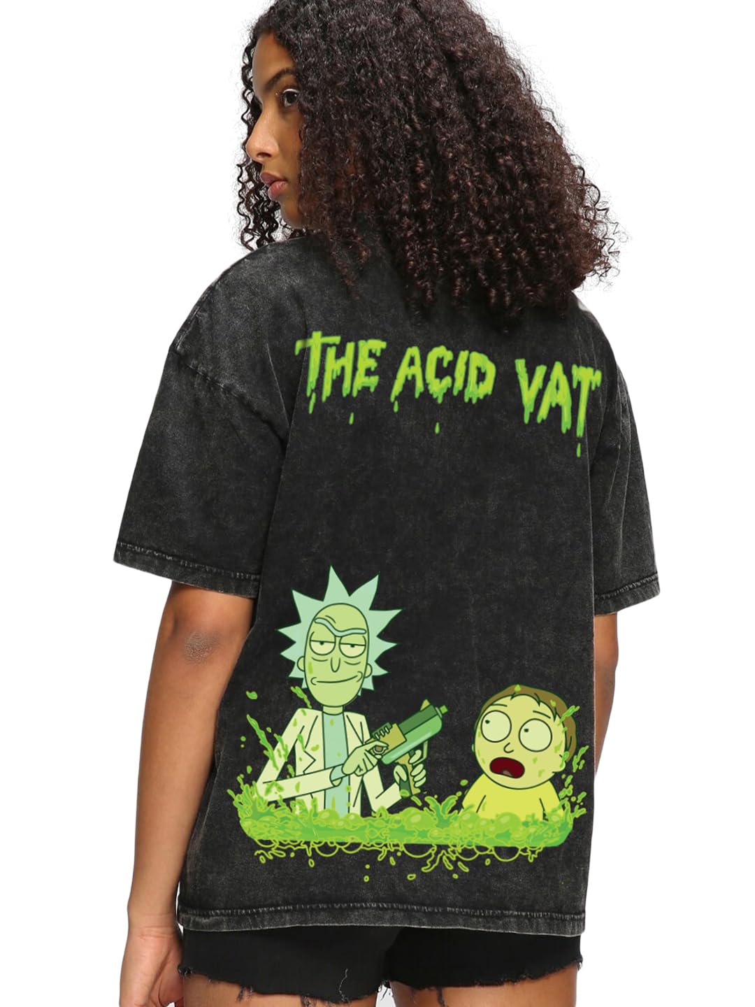 Bewakoof X Official Rick and Morty Merchandise Womens The Acid Vat Graphic Printed 100% Cotton T-Shirt - Oversized Fit, Round N
