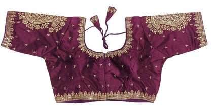 Pujia Mills Womens Readymade Blouse Embroidery Golden Zari Coding Sequence Thread Work Indian Ethnic Designer Stitched Half Slee