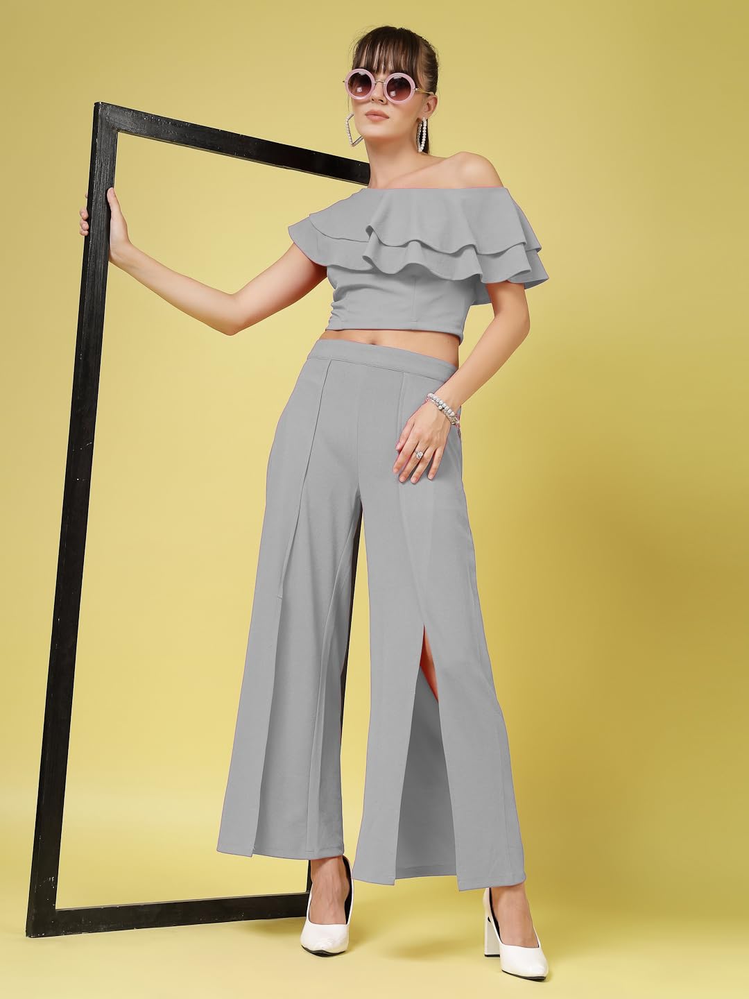 Oomph! WomenS Stretchable Lycra Top And Trouser Pant Set |Two Piece Co-Ord Set | Wester Wear Regular Fit | Stylish Multipurpose
