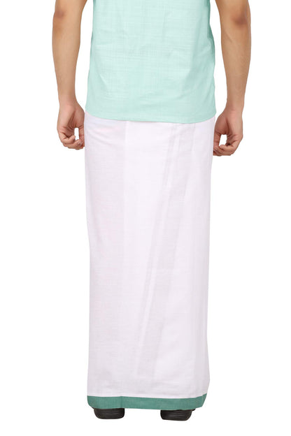 Prakasam Cotton MenS Green Border Dhoti With Welcro Pocket (Moon Green)