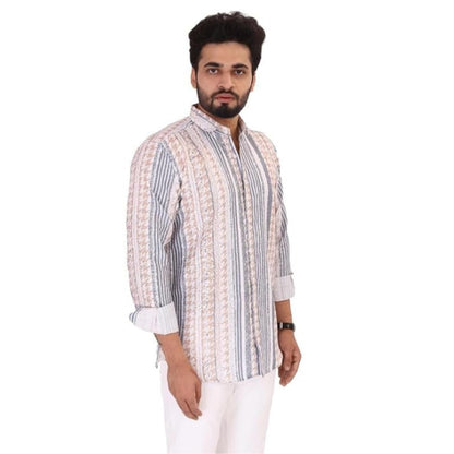 Brown Culture MenS Cotton Blend Abstract Print Shirt With Spread Collared Full Sleeves Standard Length And Button Down Closure