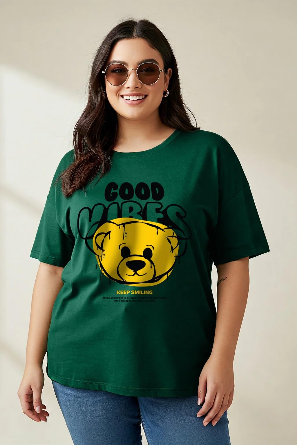 Juneberry 100% Pure Cotton Oversized Fit Latest & Trendy All Over Prints Half Sleeve Plus Size T-Shirt For Women & Girls (Ps_Jbg