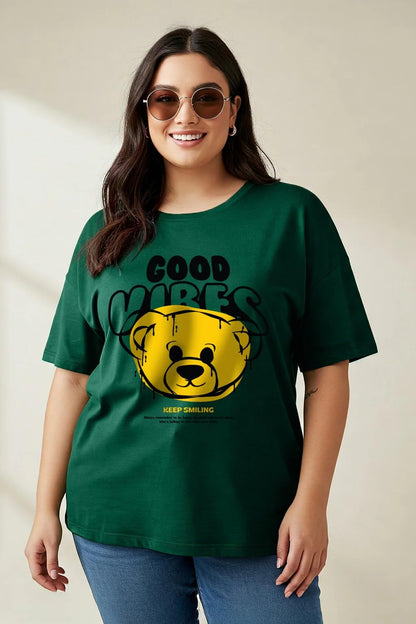 Juneberry 100% Pure Cotton Oversized Fit Latest & Trendy All Over Prints Half Sleeve Plus Size T-Shirt For Women & Girls (Ps_Jbg