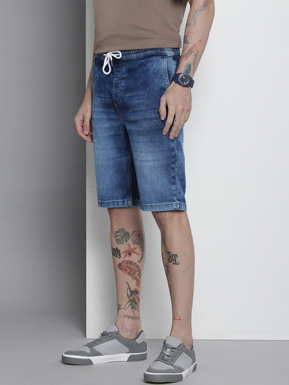 The Indian Garage Co Men Regular Fit Solid Mid-Rise Denim Shorts
