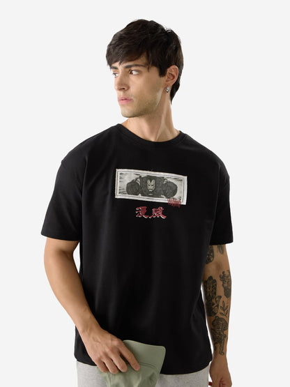 The Souled Store Official Marvel: Comic Cards Men and Boys Short Sleeve Round Neck Black Graphic Printed Cotton Oversized T-Shir
