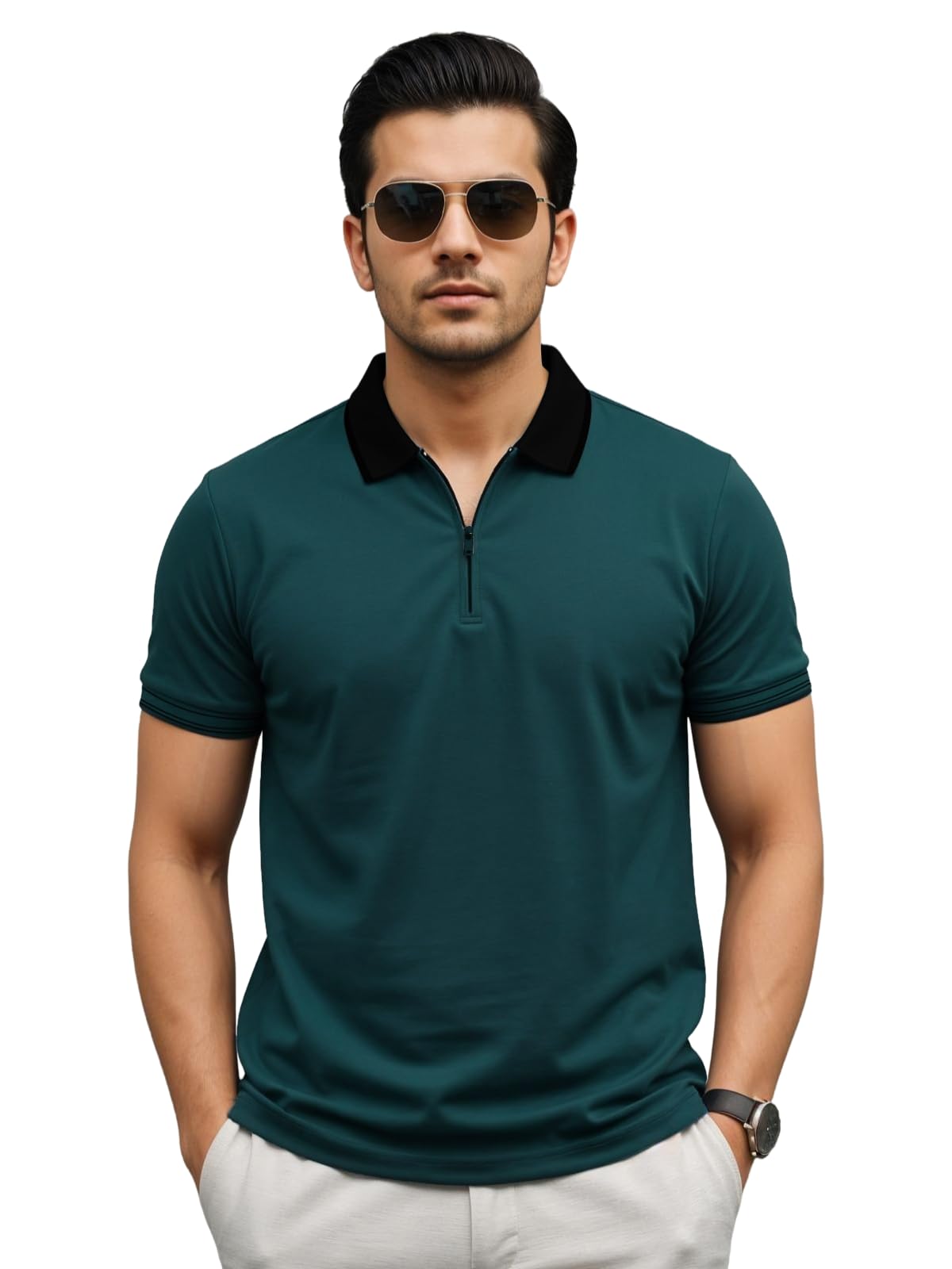 Mens Premium Cotton Polo T-Shirt | 220 GSM Soft Fabric | Casual Stylish Look | Zipper Polo Design Teal Polo T Shirt | Polo Tshir