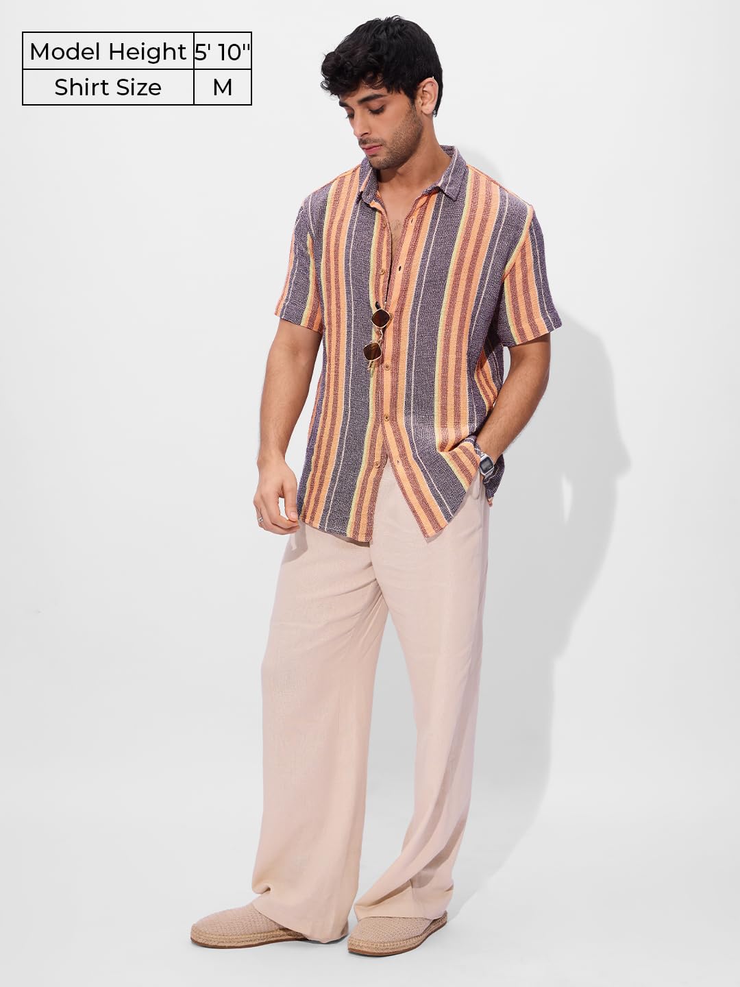 The Souled Store Fiesta Men and Boys Short Sleeves Collared Neck Button Front Multicolor Striped Cotton Textured Shirts