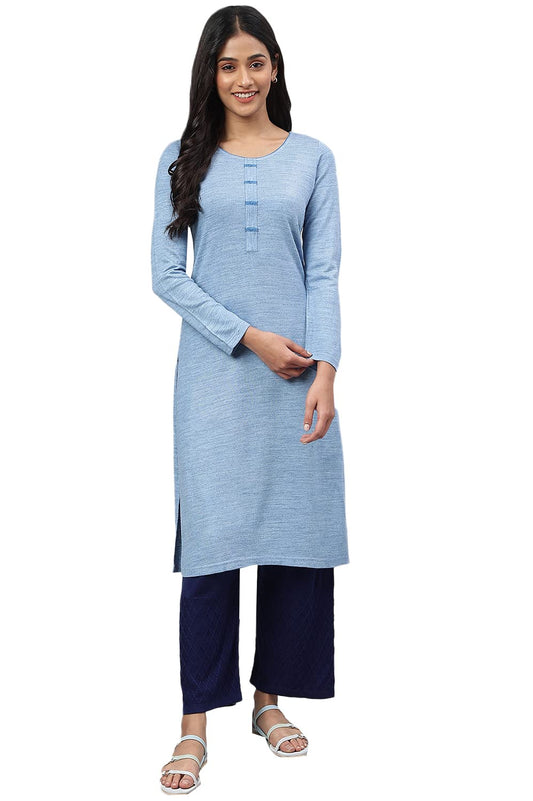 Blue Acrylic Plus Size Winter Kurta