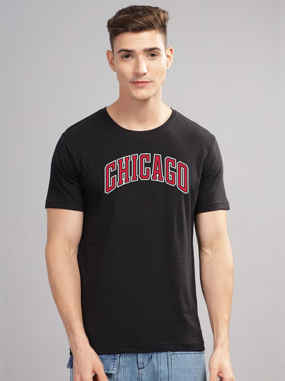 ADRO Mens T Shirt Urban Style Tshirt Printed with Chicago Design Cotton & Eye Catching Print Stylish T-Shirt for Men Black Tshir
