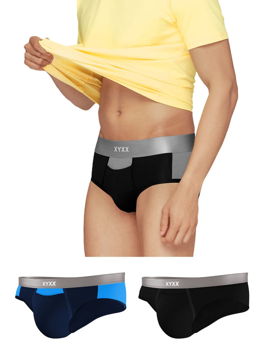 XYXX Mens Underwear Illuminati IntelliSoft Antimicrobial Micro Modal Brief Pack of 3 (Black Iris & Brilliant Blue;Black; Black