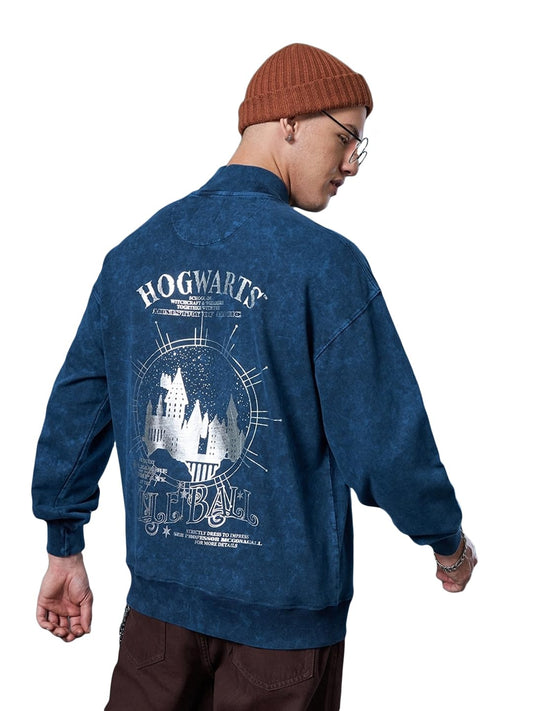 Bewakoof Mens Graphic Print Oversized Fit Full Sleeve High Neck Terry Sweatshirt_628893_Blue_XL