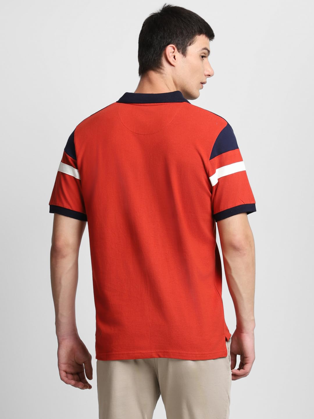 Dennis Lingo MenS Cotton Red Colorblocked Polo T-Shirt