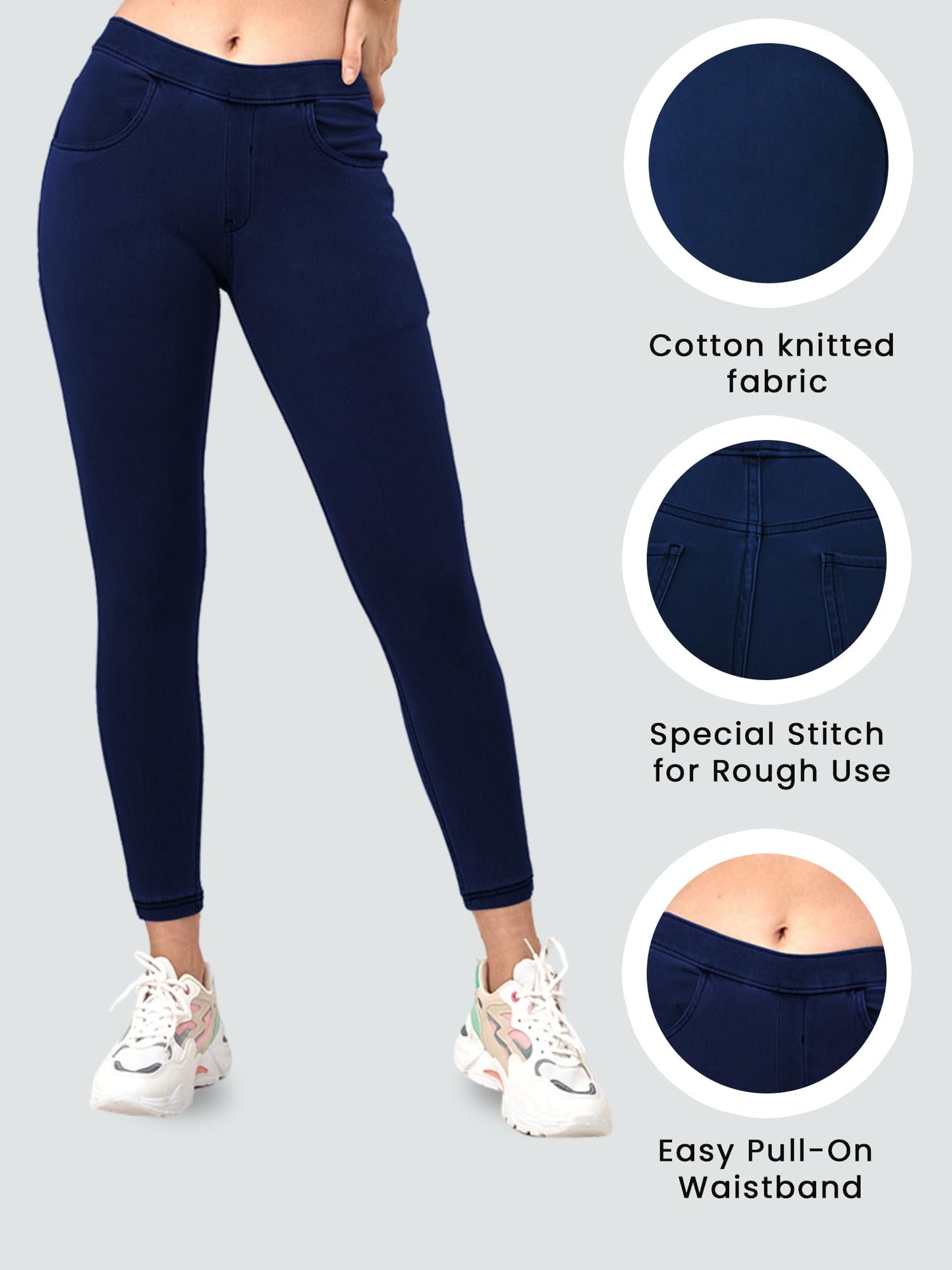 Lyra WomenS Solid Mid Rise | Rich Cotton Knitted Fabric | Regular Length | Pack Of 1 Indigo Blue