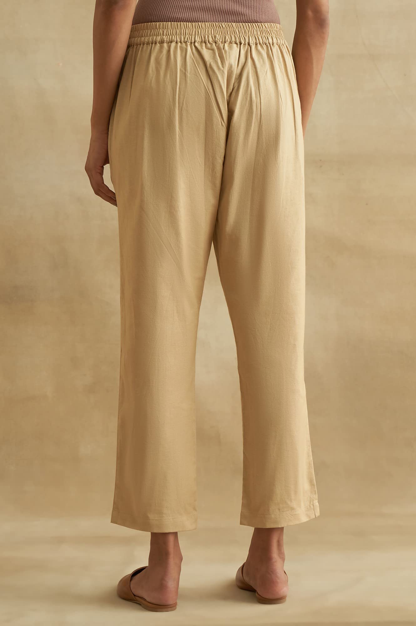 W for Woman Folksong Cotton Blend Strechable Straight Pants for Women | Cotton Blend Straight Pants for Women | Trousers for Wom