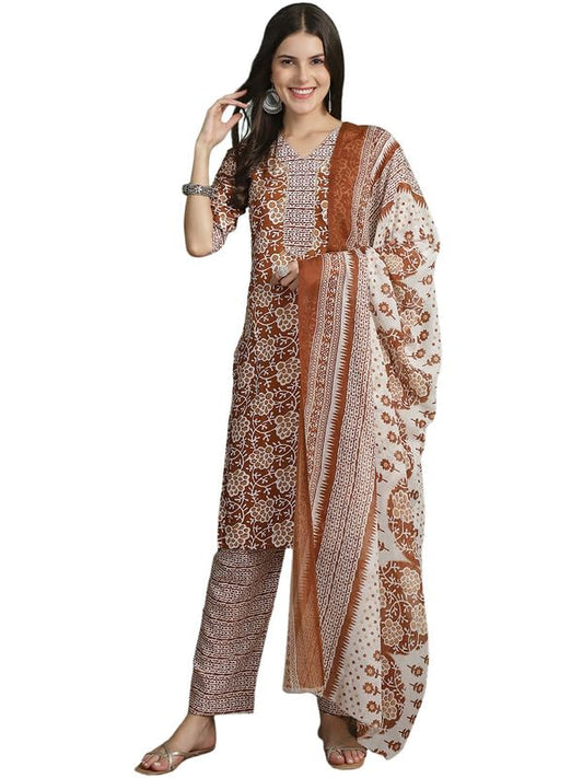 Pinkmint Fancy Kurta Set for Women Cotton Printed Straight Knee Length Formal Suit Set (Pack of 1)