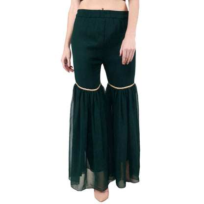 POPWINGS Casual Dark Green Georgette garara Pant for Women