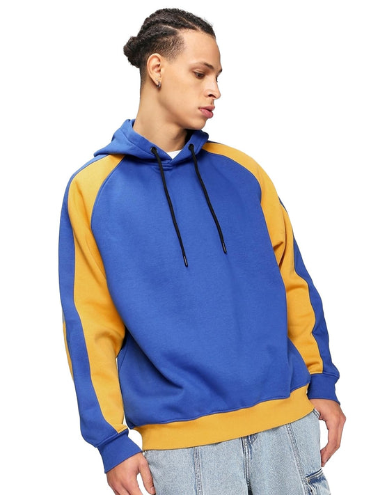 Bewakoof Men Plain Colour Blocked Blue Full Sleeve Hood Hoodies - S