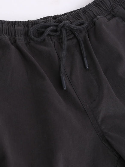 Dennis Lingo Solid Cotton Mens Casual Cargo Pant, Tapered Fit, Mid Rise, Ankle Length, Multi-Pocket Drawstring Stretchable Carg