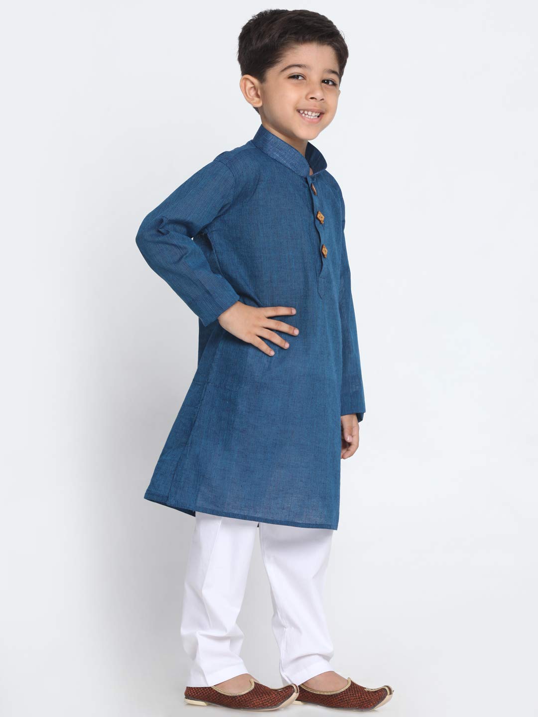Jbn Creation Boys Pure Cotton Midnight Blue And White Kurta Pyjama Set - Ethnic Elegance For Festivals | Comfortable Traditional